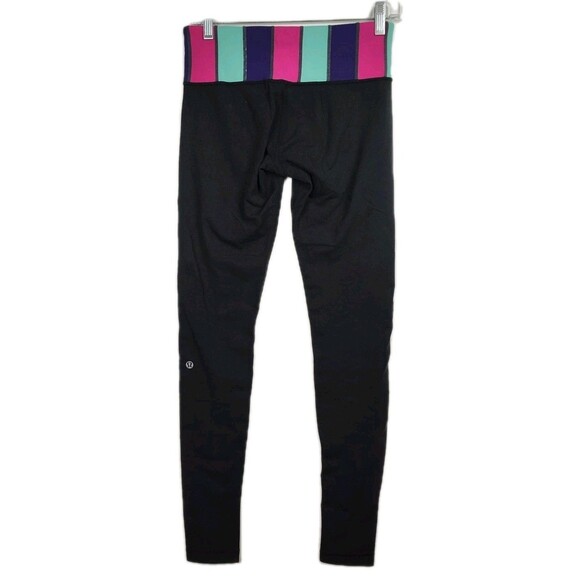 Lululemon Skinny Athletic Leggings Women's Size 6 Black w/ Colorful Waistband - Picture 2 of 10